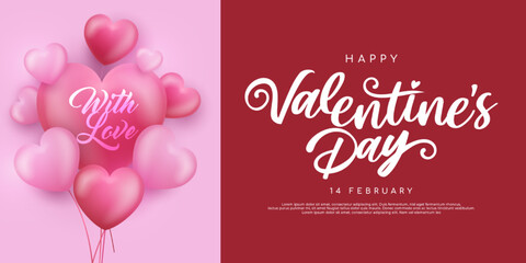 Awesome banner happy Valentine's day with 3d heart shaped decoration
