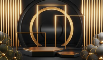 3D rendering of black podium background for black friday product on podium