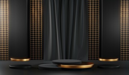 3D rendering of black podium background for black friday product on podium