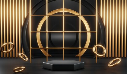 3D rendering of black podium background for black friday product on podium