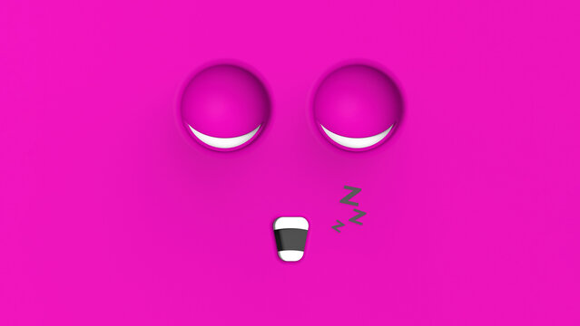Pink face of sleeping cute character. Cute face. relaxation. sleep and rest. Horizontal image. 3d image. 3D rendering.