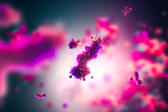 Molecular Model Of Antibody Taking Part In Immune Defense. Molecule Of Immunoglobulin, Immunity. Antibody On A Blurred Background 