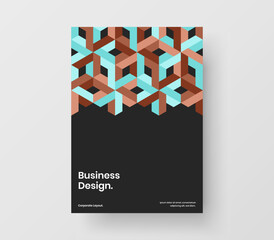Vivid geometric pattern magazine cover template. Modern presentation A4 vector design concept.