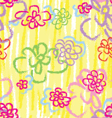 Naklejka premium Flower Hand Draw Crayon Vector illustration Seamless Pattern Pint On Color Background 