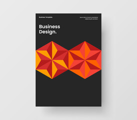 Colorful company cover design vector illustration. Premium mosaic hexagons booklet template.