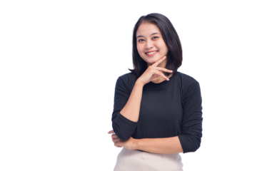 Young Business Woman Pointing on Isolated