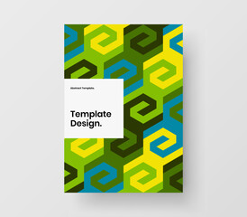 Modern postcard A4 vector design illustration. Minimalistic mosaic hexagons magazine cover template.