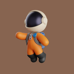 Illustration of a flying astronaut cartoon character. 3d render