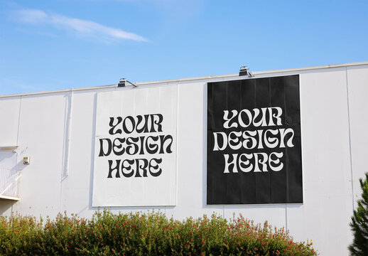 Two Vertical Billboard Mockup On a Building