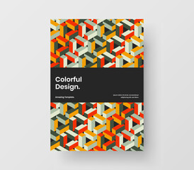 Premium booklet vector design template. Vivid geometric hexagons corporate identity illustration.