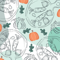 Vegetables and fruit pattern on white background, vegetable illustration