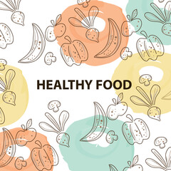 Vector hand drawn healthy food illustration. vintage style. Patterned white background