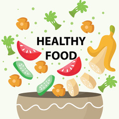 Fresh vegetables fall into the pot. Cooking food. Natural healthy eating for menu poster banner template.