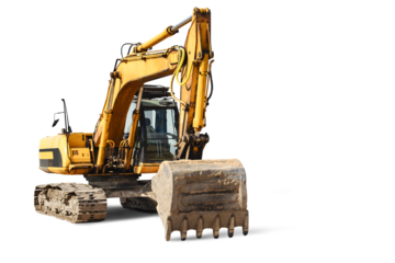 Crawler excavator isolated on white background. Powerful excavator with an extended bucket close-up. Construction equipment for earthworks. element for design.