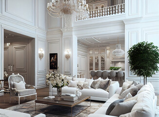 luxury living room interior design, beautiful modern decoration - generative ai