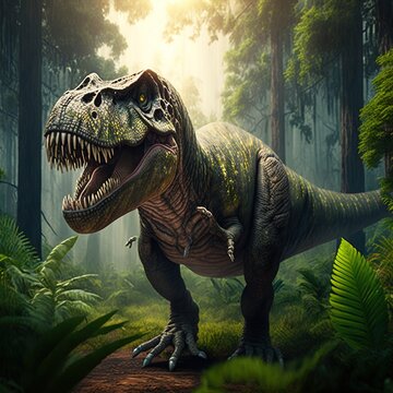 Tyrannosaurus Rex in the jungle Image generated with generative AI