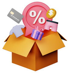 3d fashion discount items box icon illustration
