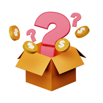 3d mystery box with dollar coin icon illustration