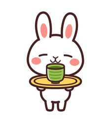 お茶を出す兎のかわいいキャラクター　イラスト素材