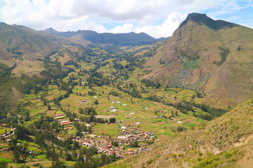 Fototapeta na wymiar Incredible Panoramic Aerial View of Sacred Valley of The Incas, Cusco Region, Peru, South America