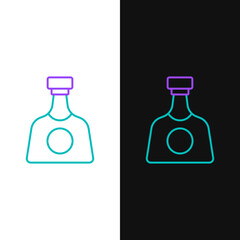 Line Tequila bottle icon isolated on white and black background. Mexican alcohol drink. Colorful outline concept. Vector