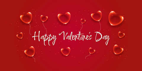 Happy Valentine's Day card with heart-shaped balloons. Valentine's Day banner, greeting. 