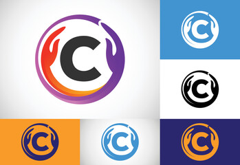 Initial C monogram letter with safe hands. Professional charity teamwork and foundation logo design