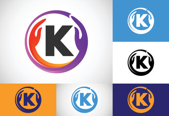 Obraz premium Initial K monogram letter with safe hands. Professional charity teamwork and foundation logo design