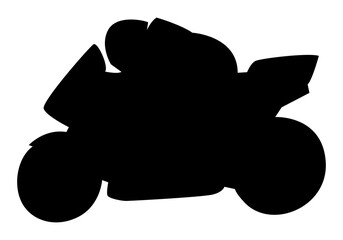 motorcycle racer silhouette icon side view. sports motorcycle. motor racing. vector black and white illustration.