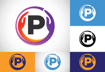 Initial P monogram letter with safe hands. Professional charity teamwork and foundation logo design