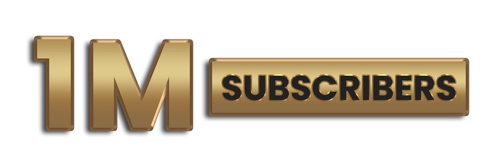 1m subscribers golden text with transparant background