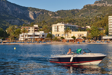 Fototapeta premium Mediterranean marina in Mallorca island. Puerto de Soller. Mallorca, Spain