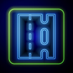 Glowing neon Special bicycle ride on the bicycle lane icon isolated on blue background. Vector