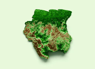 Suriname Topographic Map 3d realistic map Color 3d illustration