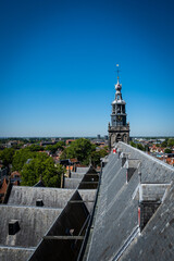 A view from the top of Saint Johns Church in Gouda looking out over the rooftops of the pretty town...