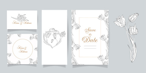 Set of cards and invitations with flowers. Spring flowers. Tulips