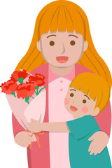 Mother and son cartoon character illustration, mother's day element