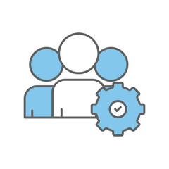 People icon illustration with gear. suitable for development icon. icon related to project management. Flat line icon style. Simple vector design editable