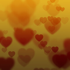 Valentine hearts bokeh background. Red hearts with gold background.