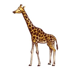 color drawing sketch of animal, hand drawn giraffe , isolated nature design element