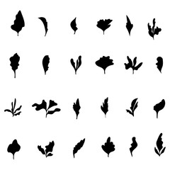 Set of abstract hand drawn leaves isolated on white background,social media icon,doodle element for web design,outline botanical sticker,tattoo,creative foliage.