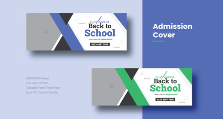 school education Facebook cover page layout & kids school admission web banner template design set. Cover bundle template. vector illustrator