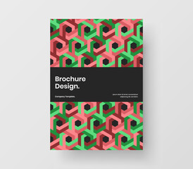 Vivid geometric hexagons booklet layout. Isolated company cover design vector concept.