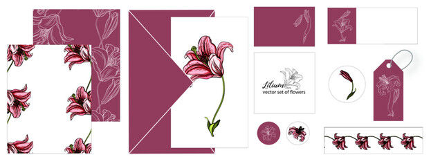 Set of postcards with Lily flowers