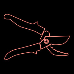 Neon secateur garden pruner pruning shears Clippers Hand scissors Manual cutting red color vector illustration image flat style