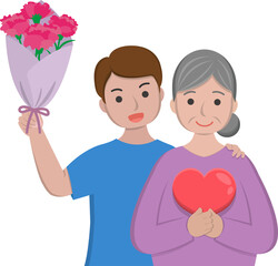 Mother and son cartoon character illustration, mother's day element