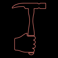 Neon hammer in hand holding tool use Arm using Working concept red color vector illustration image flat style