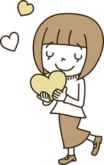 ハートを抱える若い女性