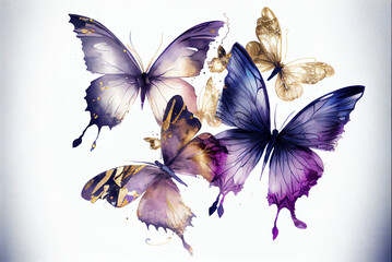 Obraz na płótnie Canvas Beautiful watercolor butterflies, can be used for desktop background and wallpapers, generative AI, digital art