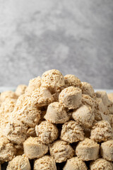 Hazelnut and sugar cookies. Cookies with hazelnuts. Bakery products. close up